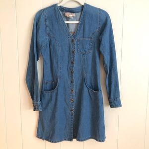 VTG 90s Western Blue Jean Button Up Shirt Dress S